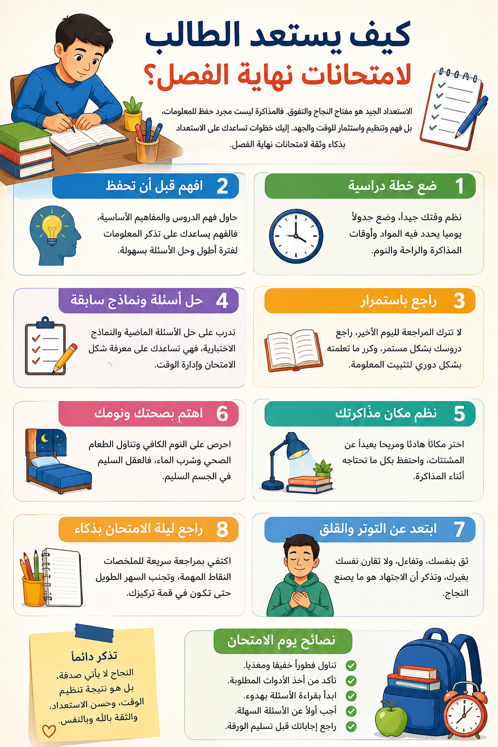 كيف يستعد الطالب لامتحانات نهاية الفصل؟